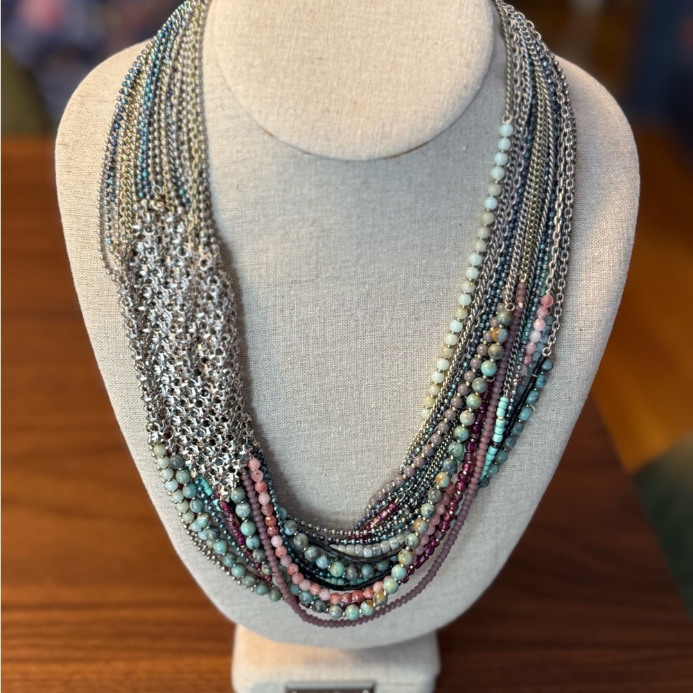 Stella & Dot Silver Multicolor Beaded Necklace